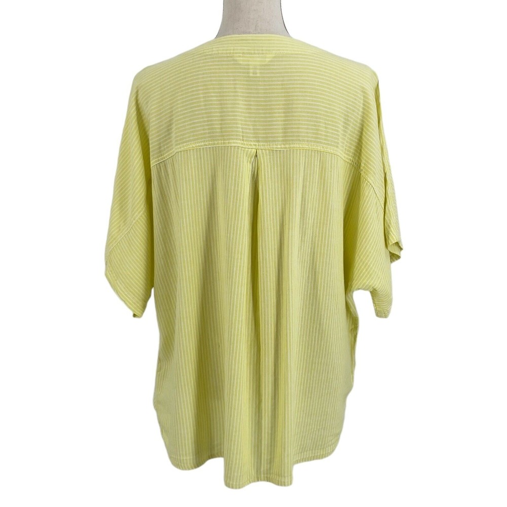 Time Tru Womens Button Front Tie Shirt Relaxed Yellow Stripe Short Sleeve 2XL 20 - Picture 2 of 13